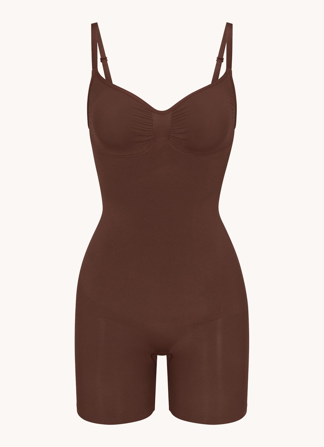SKIMS Seamless Sculpt corrigerende body met plooidetail - voorkant 4 donkerbruin