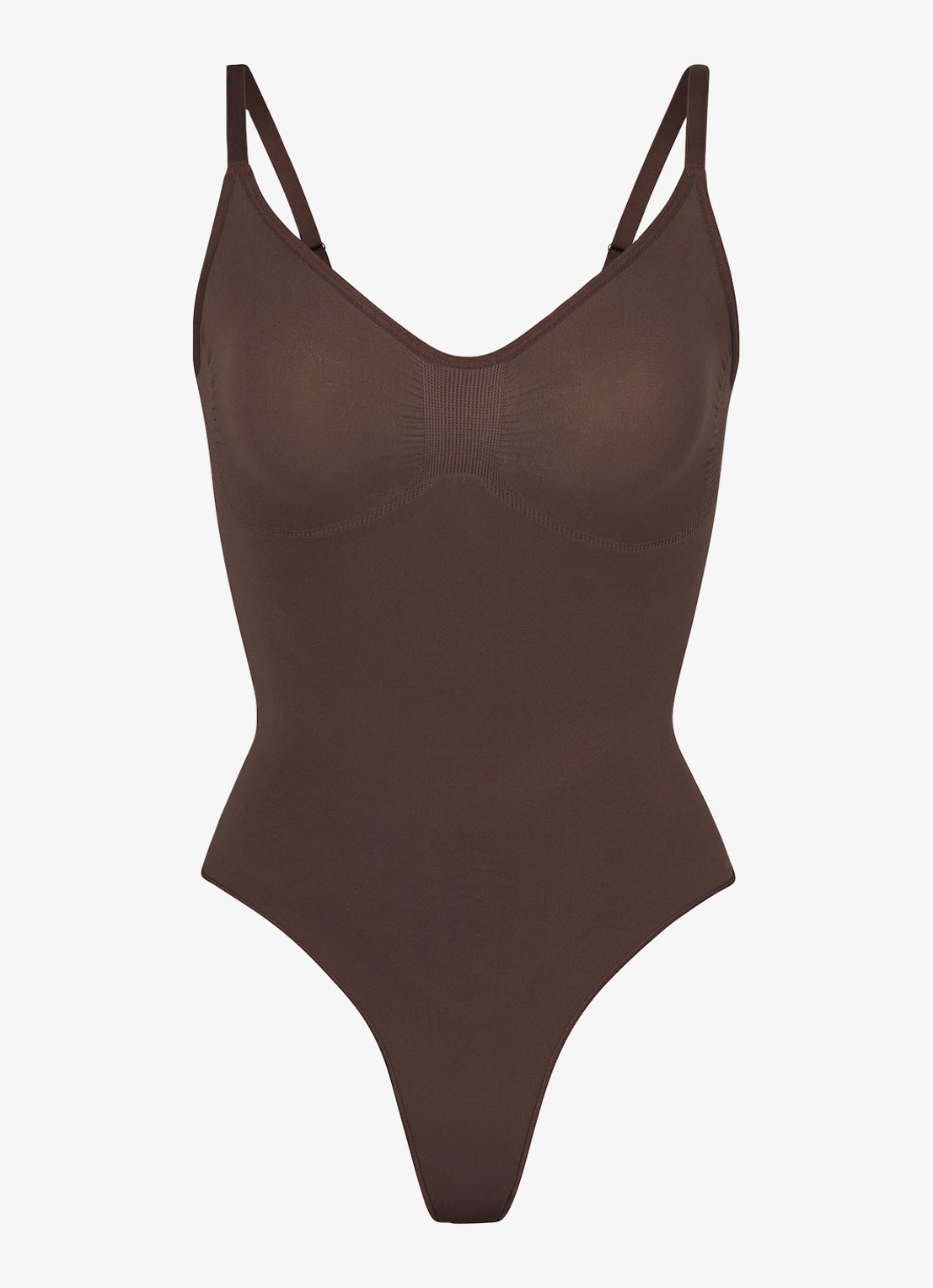 SKIMS Seamless Sculpt low back corrigerende body - voorkant 3 chocoladebruin