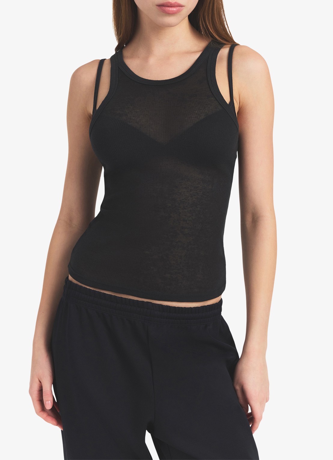 SKIMS Semi-transparante tanktop met ribstructuur - detail 2 zwart