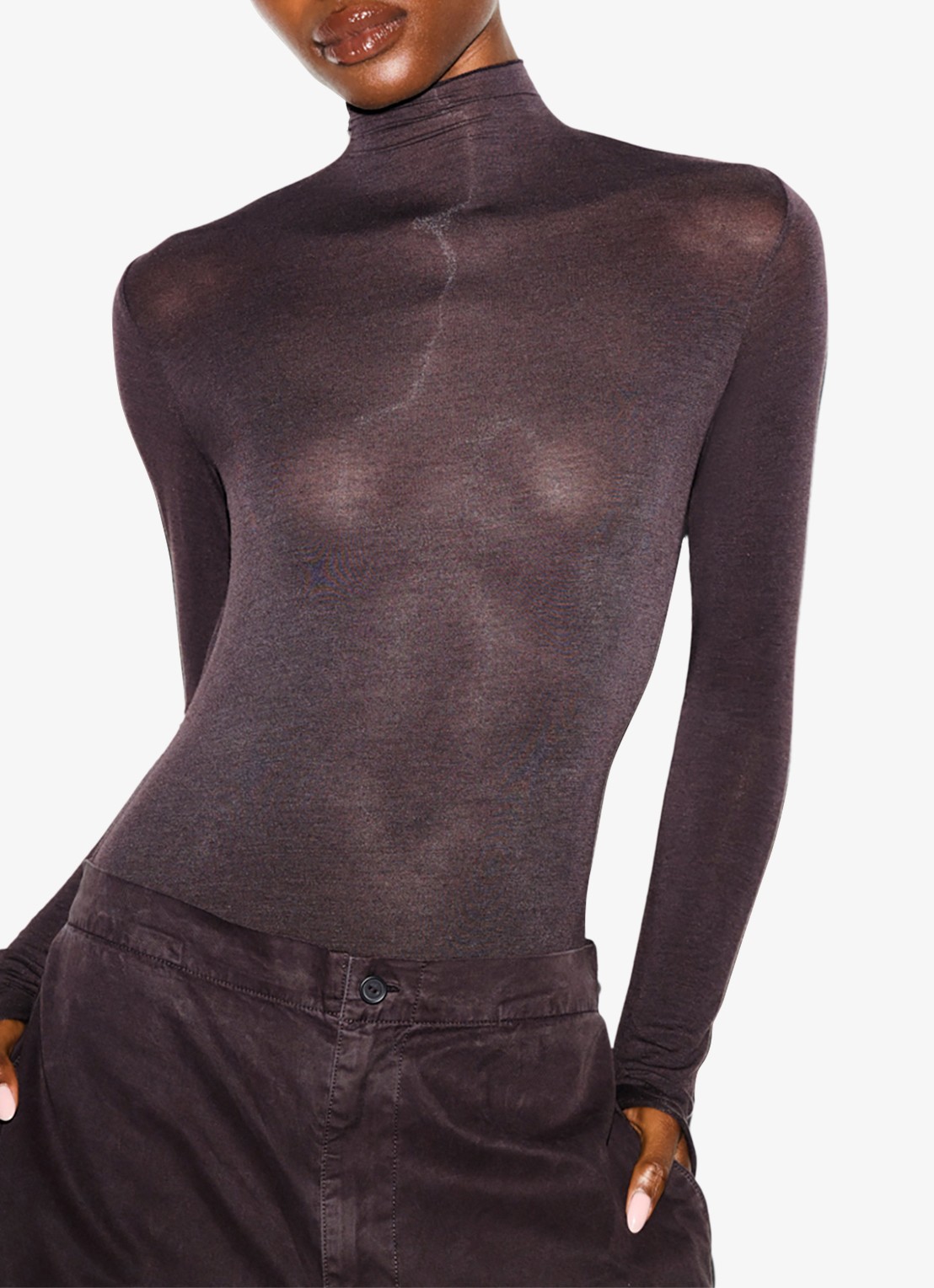 SKIMS Sheer Modal semi-transparante body in kasjmierblend met col  - detail 4 phoenix