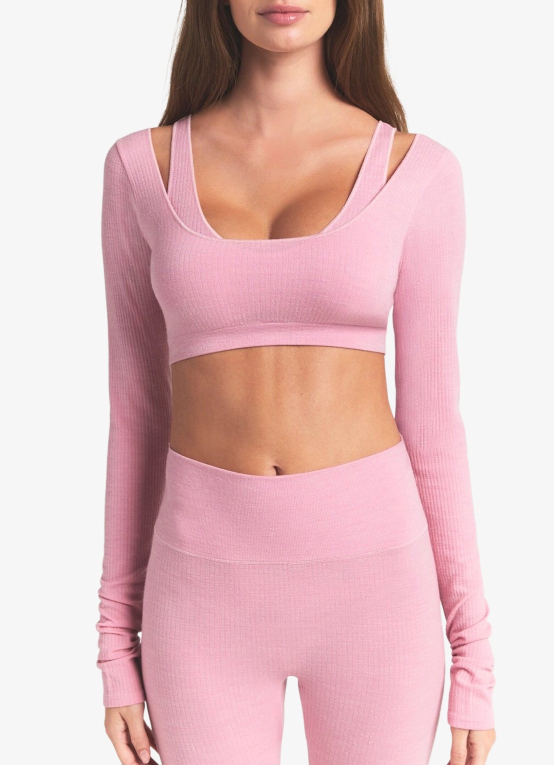 SKIMS Sheer Seamless crop top in wolblend - detail halite / roze