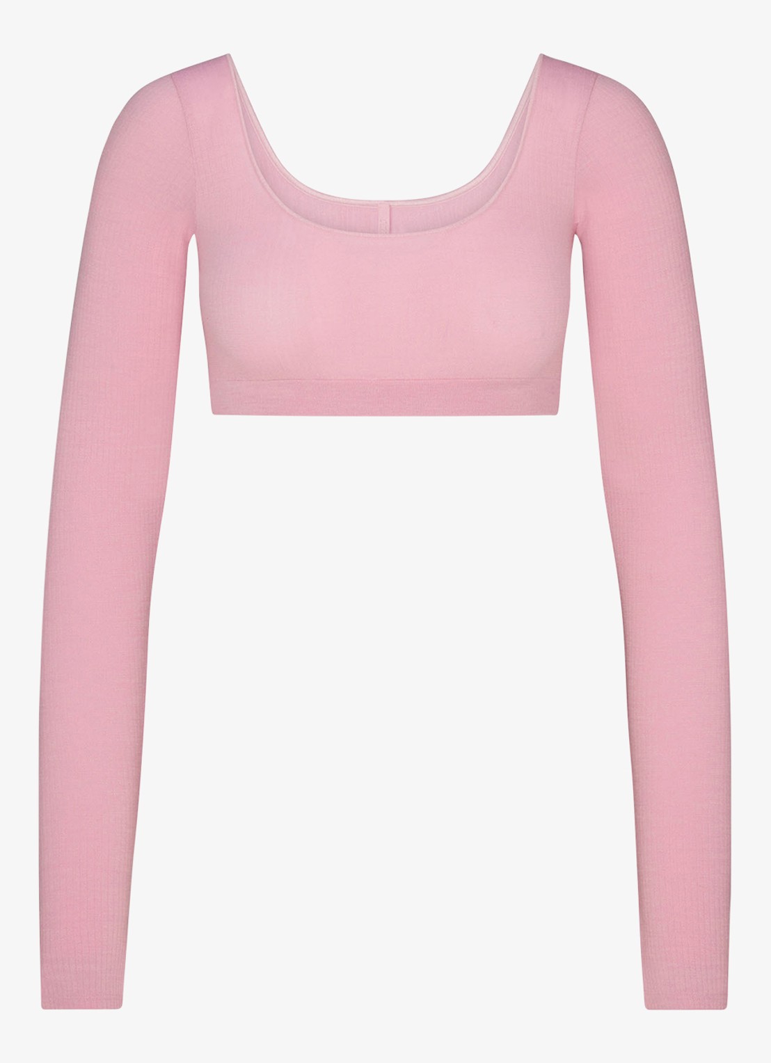 SKIMS Sheer Seamless crop top in wolblend - voorkant 3 halite / roze