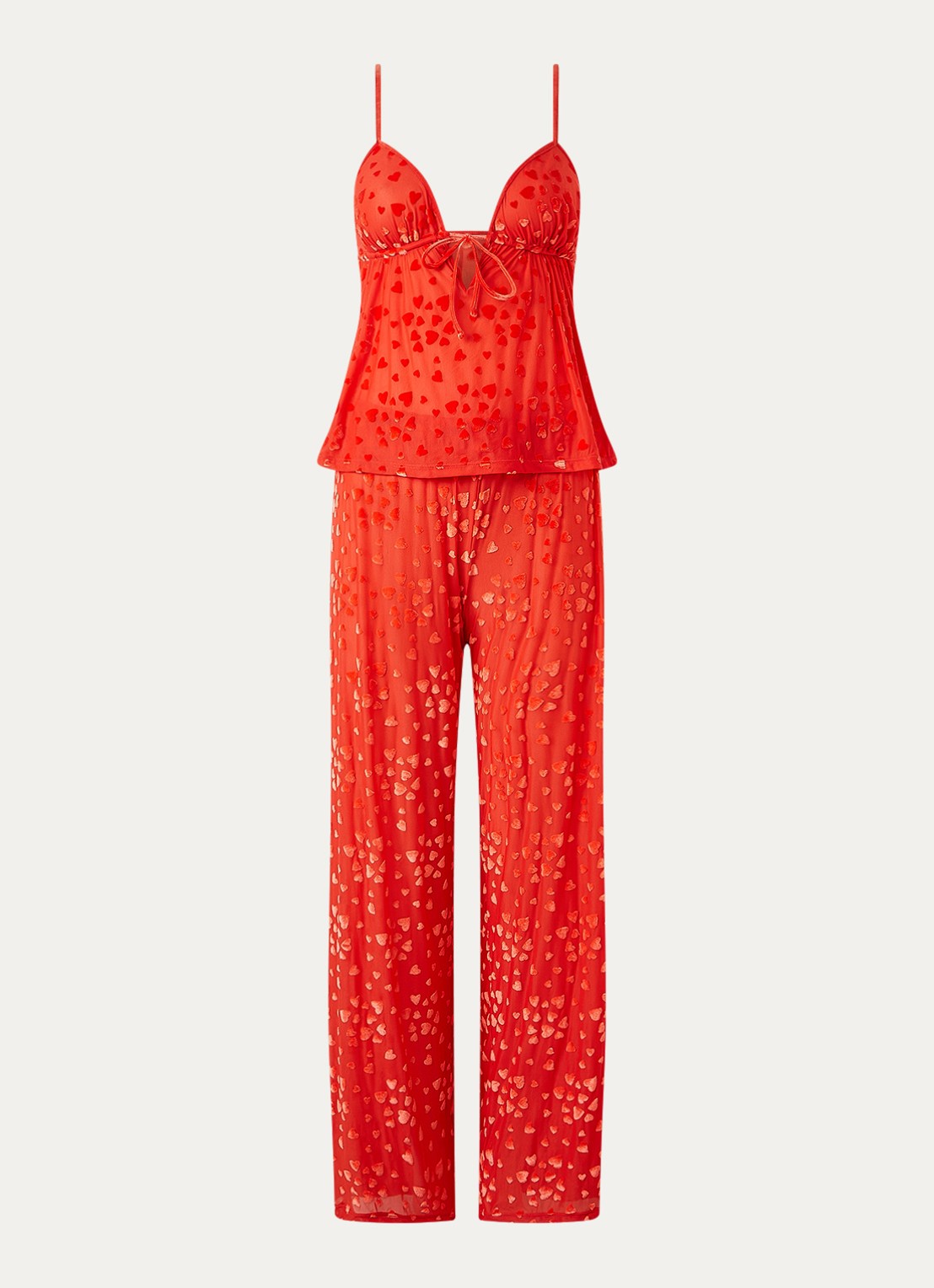 SKIMS Sheer Velvet pyjamaset met details van fluweel - voorkant 4 ruby