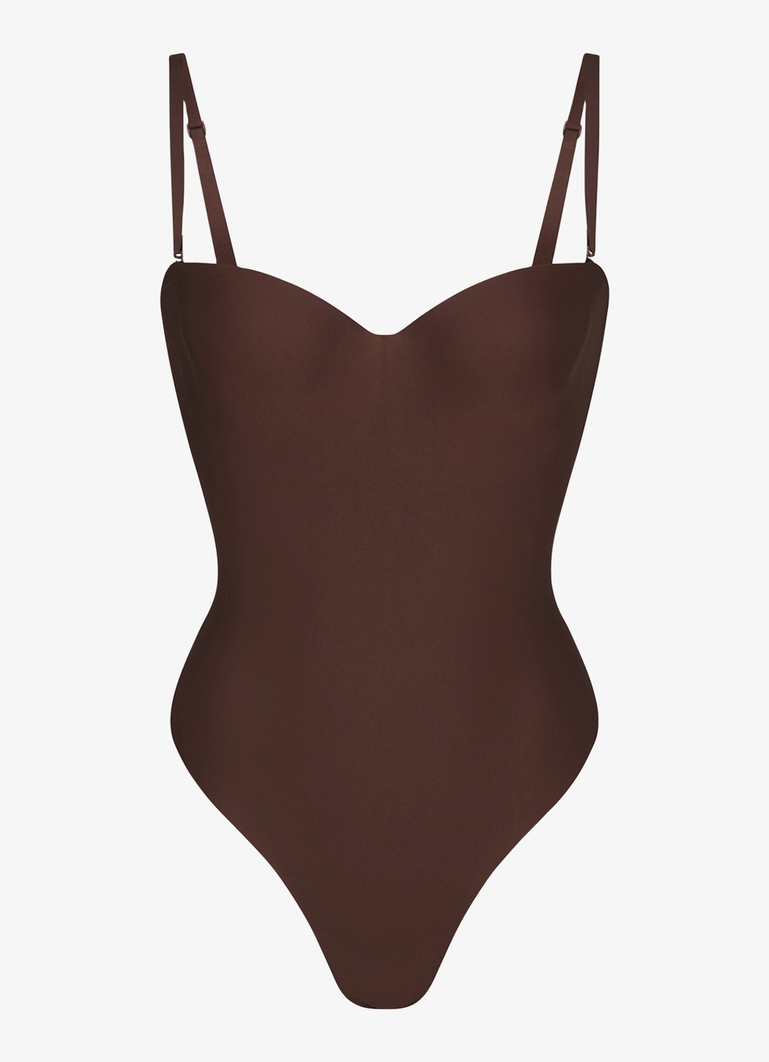 SKIMS Skims Body corrigerende stringbody met beugel - voorkant 3 chocoladebruin