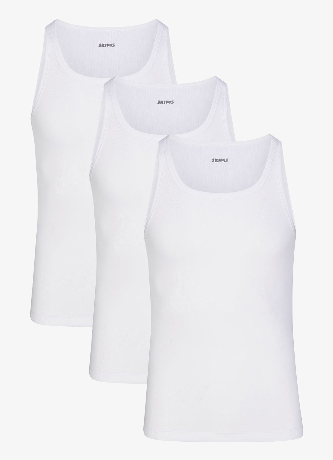 SKIMS Skims Cotton tanktop met ribstructuur in 3-pack - voorkant 4 chalk