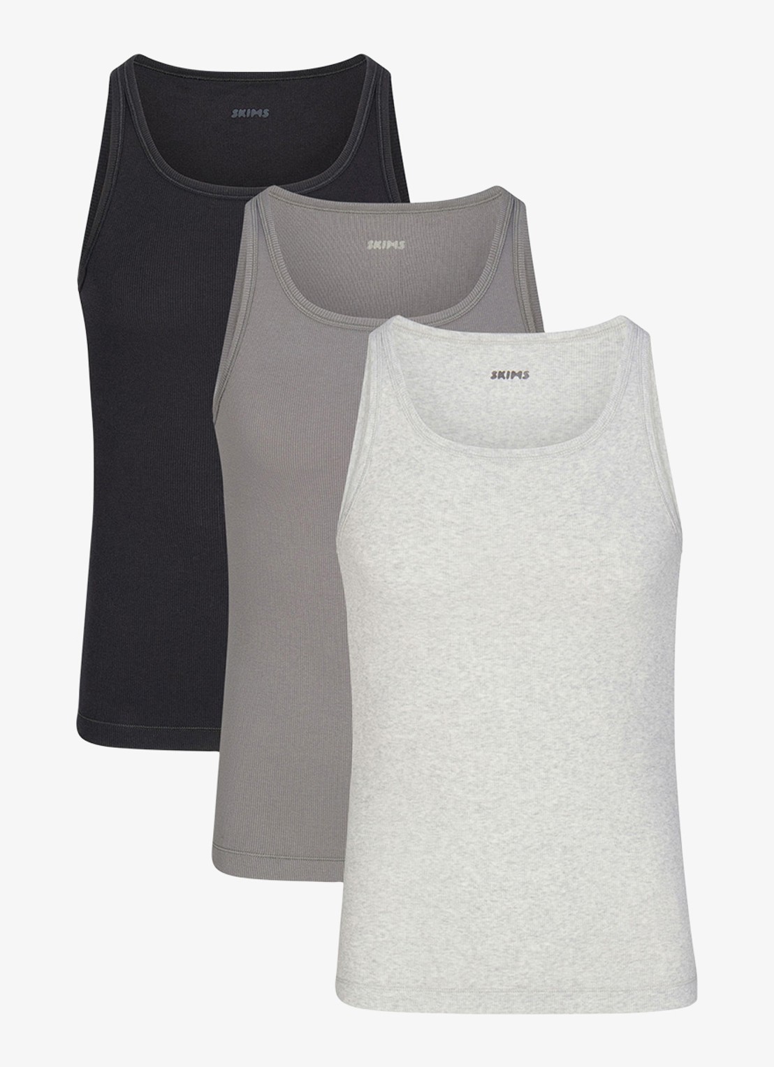 SKIMS Skims Cotton tanktop met ribstructuur in 3-pack - voorkant 5 donkerblauw