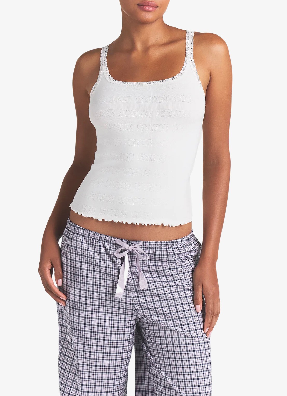 SKIMS Skims Pointelle tanktop met kant - detail 3 ivoor