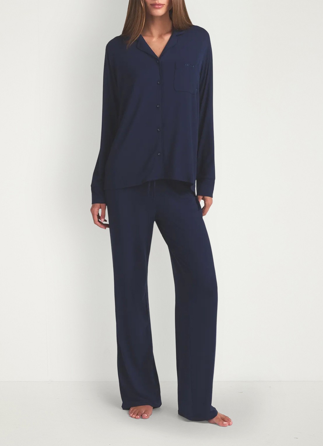 SKIMS Skims Sleep pyjamaset met logoborduring  - voorkant 5 donkerblauw