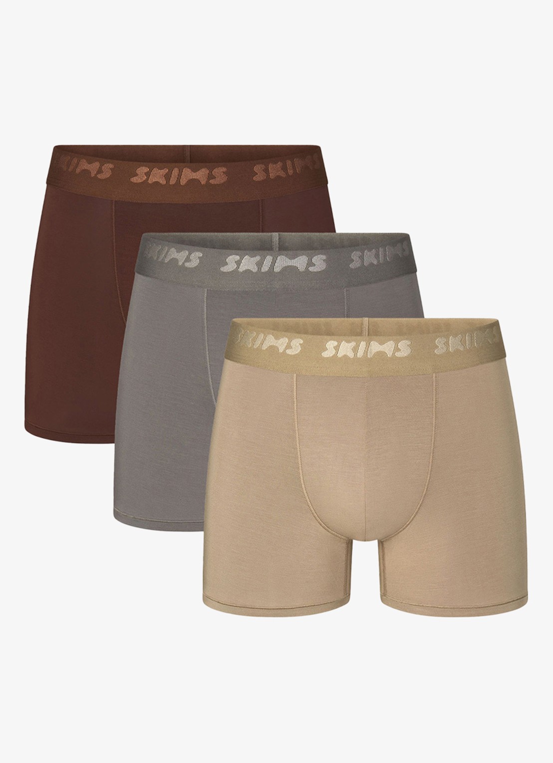 SKIMS Skims Stretch 3" boxershorts met logoband in 3-pack - voorkant 4 desert