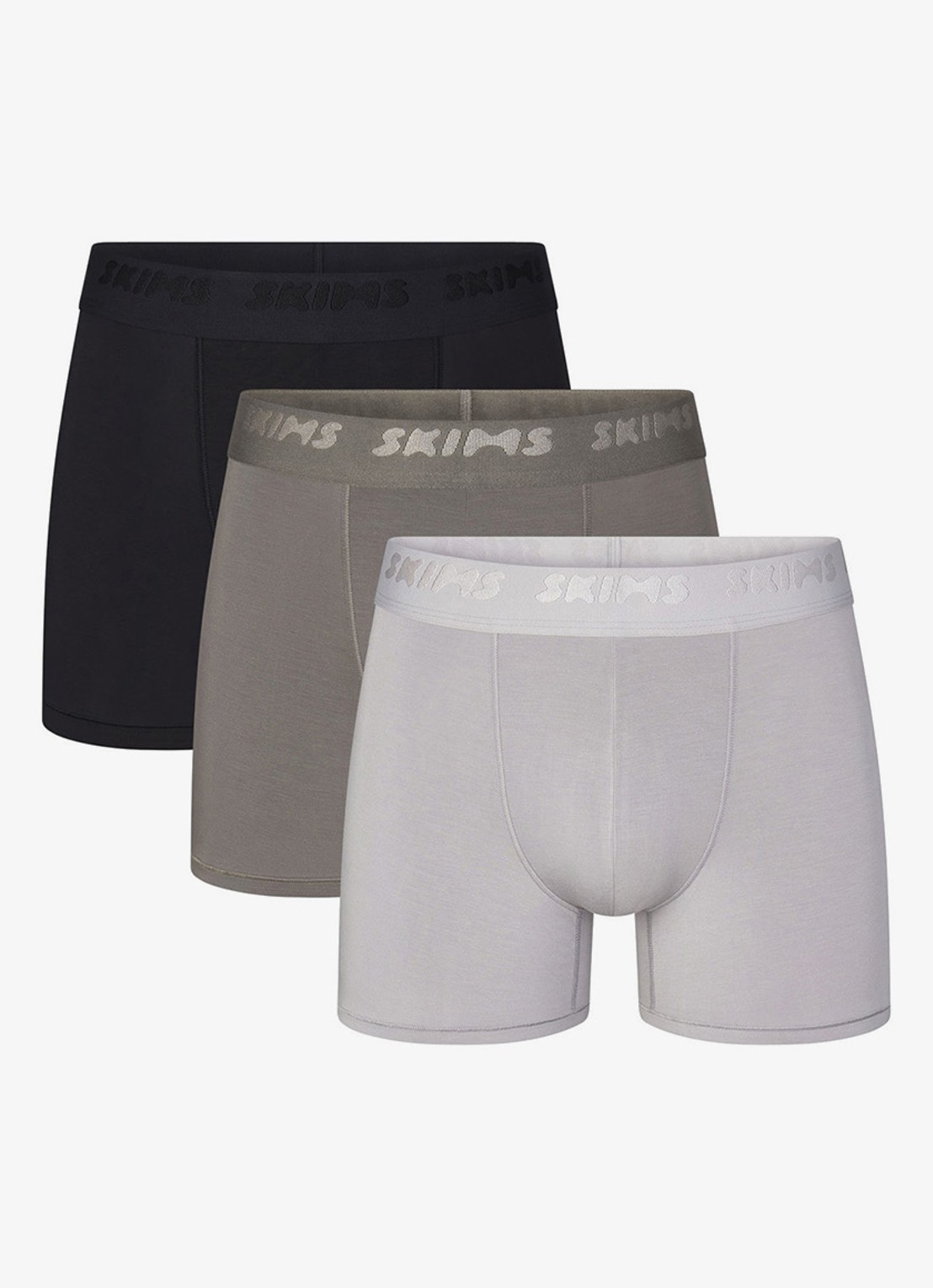 SKIMS Skims Stretch 3" boxershorts met logoband in 3-pack - voorkant grijs