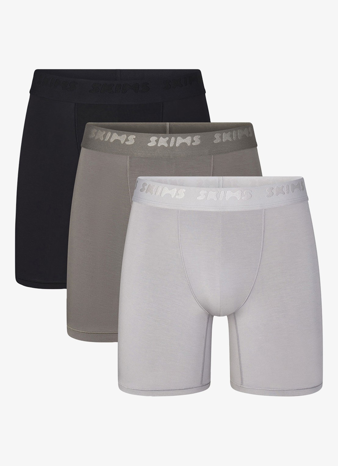 SKIMS Skims Stretch 5" boxershorts met logoband in 3-pack - voorkant gunmetal