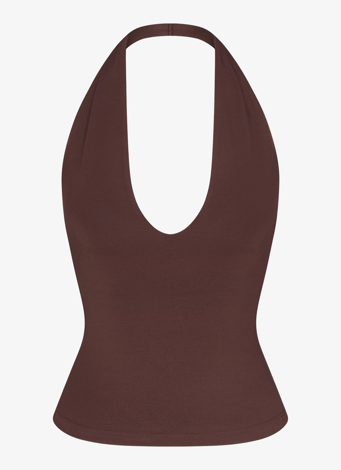 SKIMS Smooth Layers haltertop  - voorkant chocoladebruin