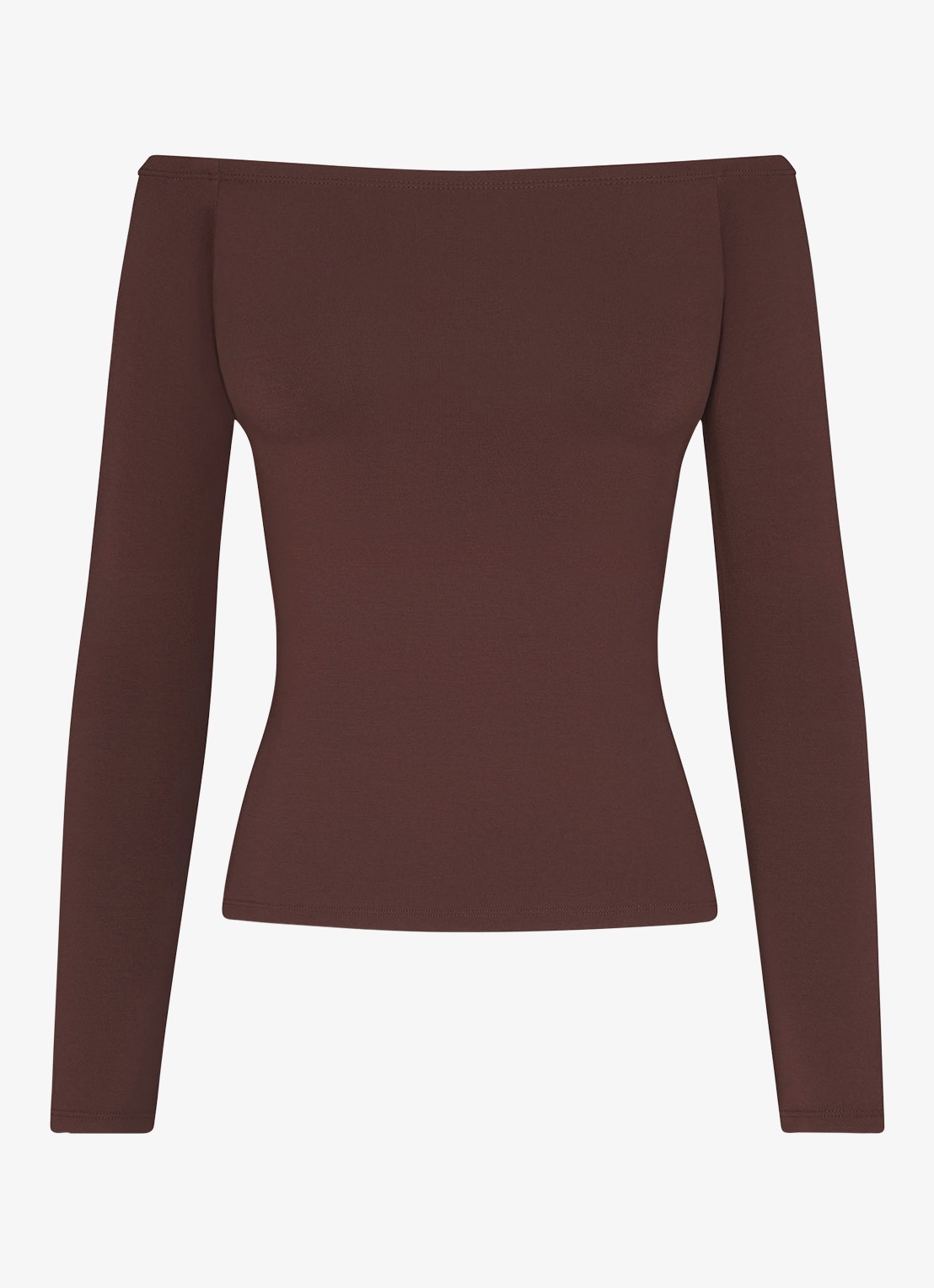 SKIMS Smooth Layers off shoulder top - voorkant 4 chocoladebruin