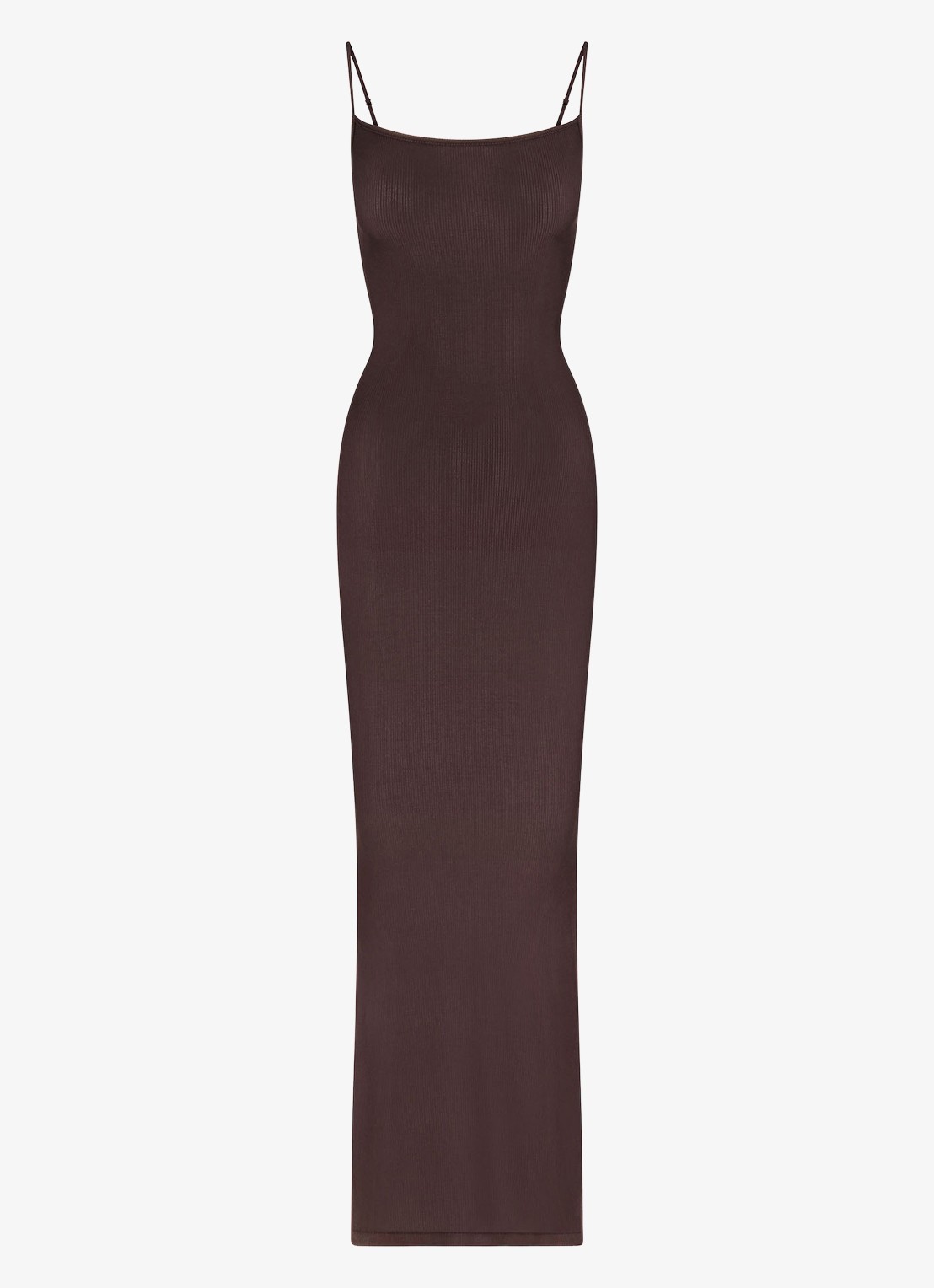 SKIMS Soft Lounge maxi jurk met ribstructuur - voorkant donkerbruin