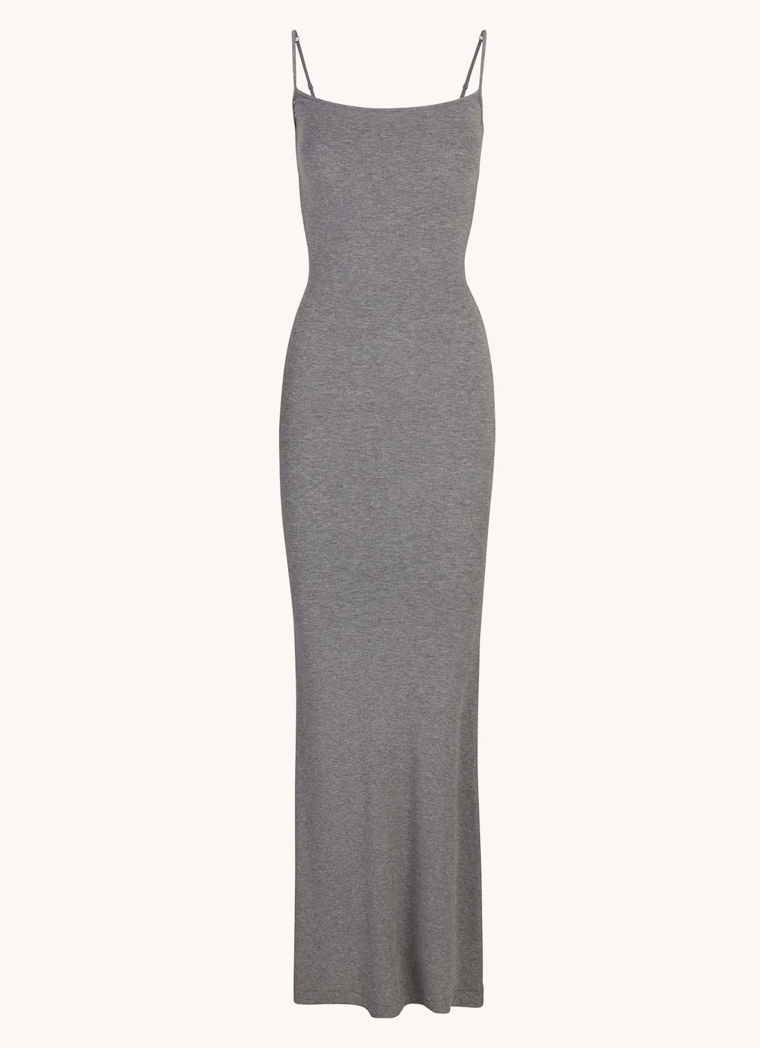SKIMS Soft Lounge maxi jurk met ribstructuur - voorkant grijsmele