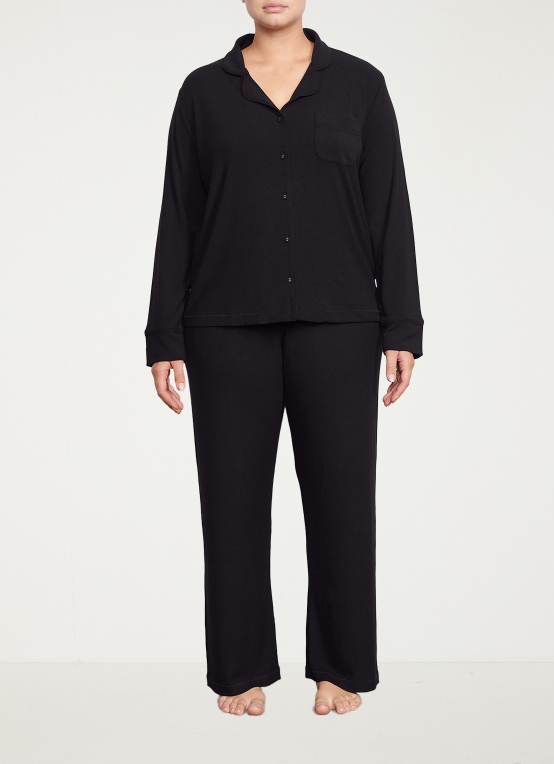 SKIMS Soft Lounge pyjamaset met borstzak en ribstructuur - detail 3 zwart