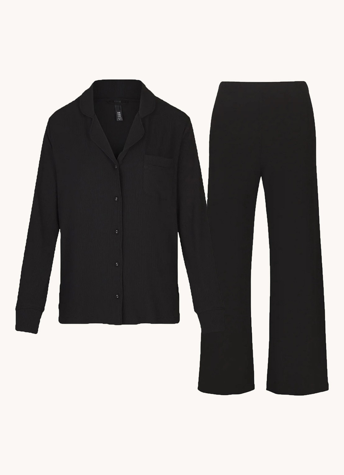 SKIMS Soft Lounge pyjamaset met borstzak en ribstructuur - voorkant zwart