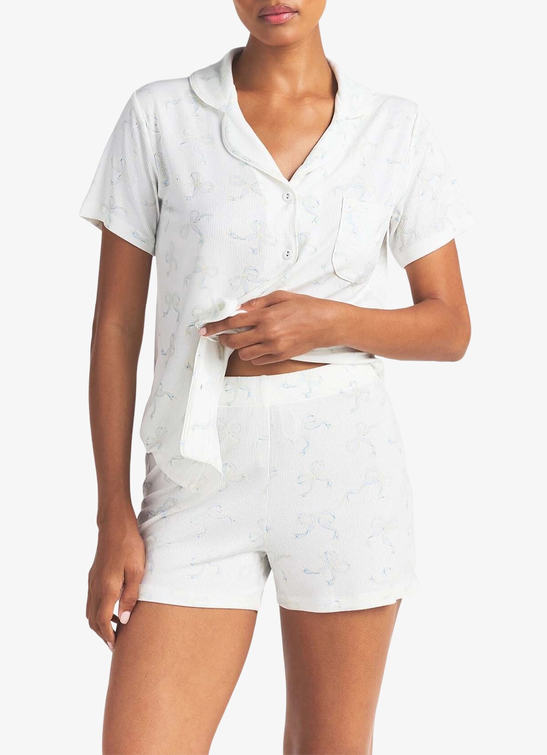 SKIMS Soft Lounge pyjamaset met ribstructuur - detail 3 ivoor