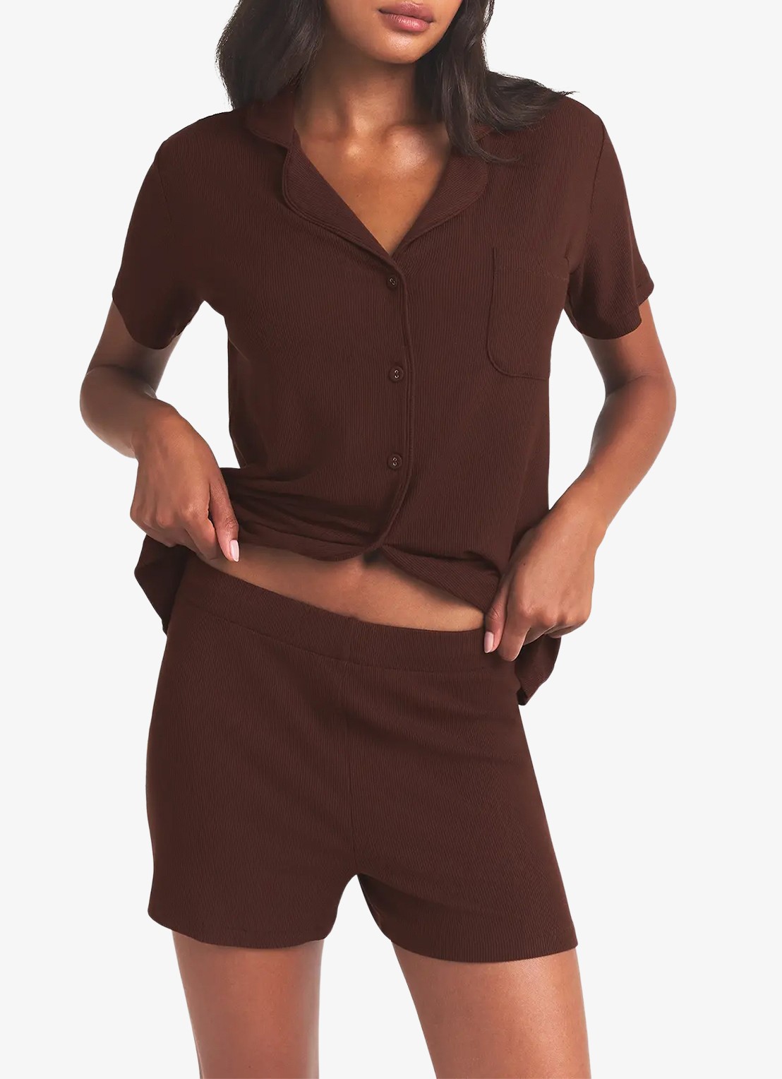 SKIMS Soft Lounge pyjamaset  - detail 4 chocoladebruin