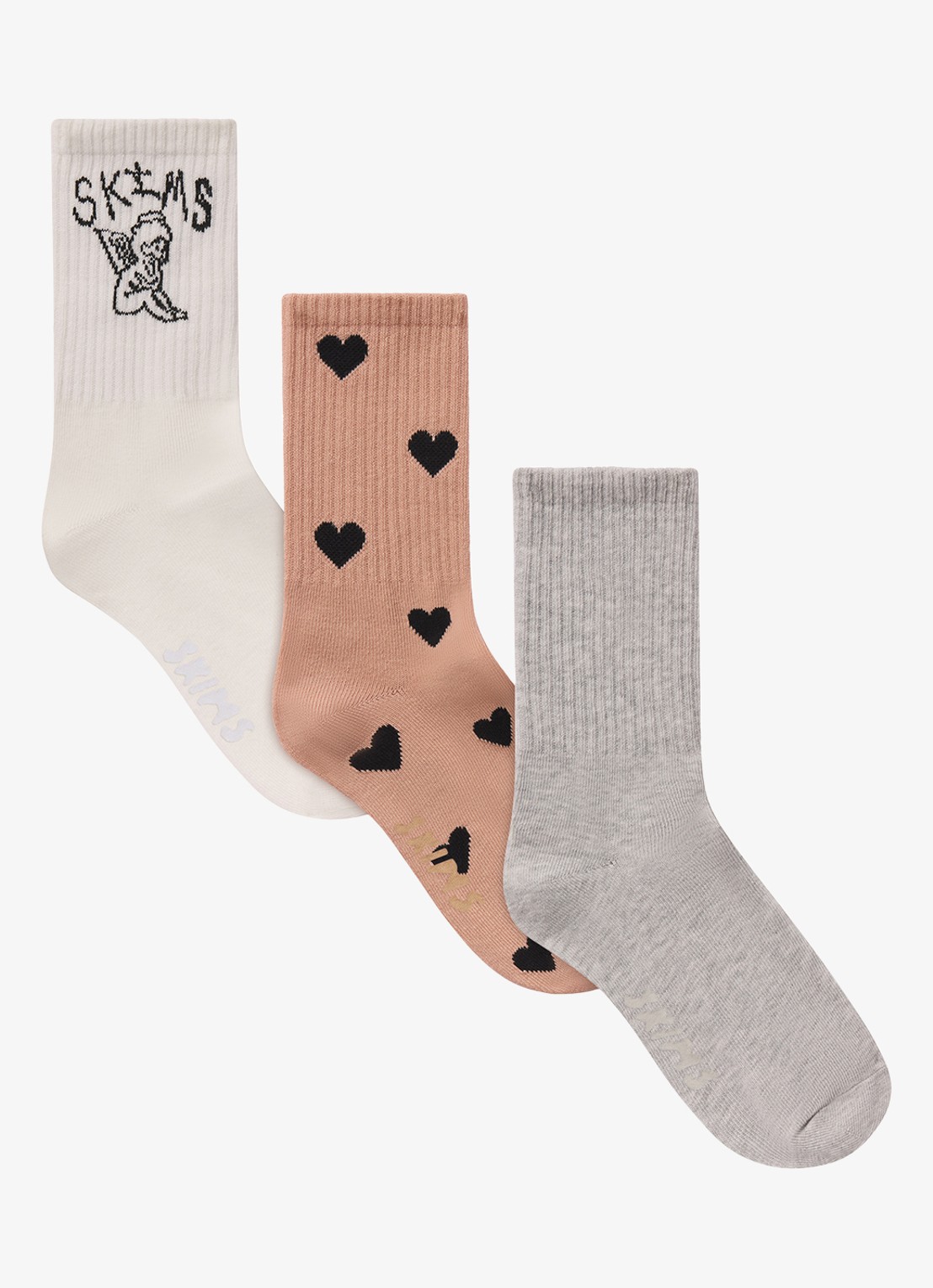 SKIMS Sokken met print in 3-pack - voorkant 3 spaced hearts