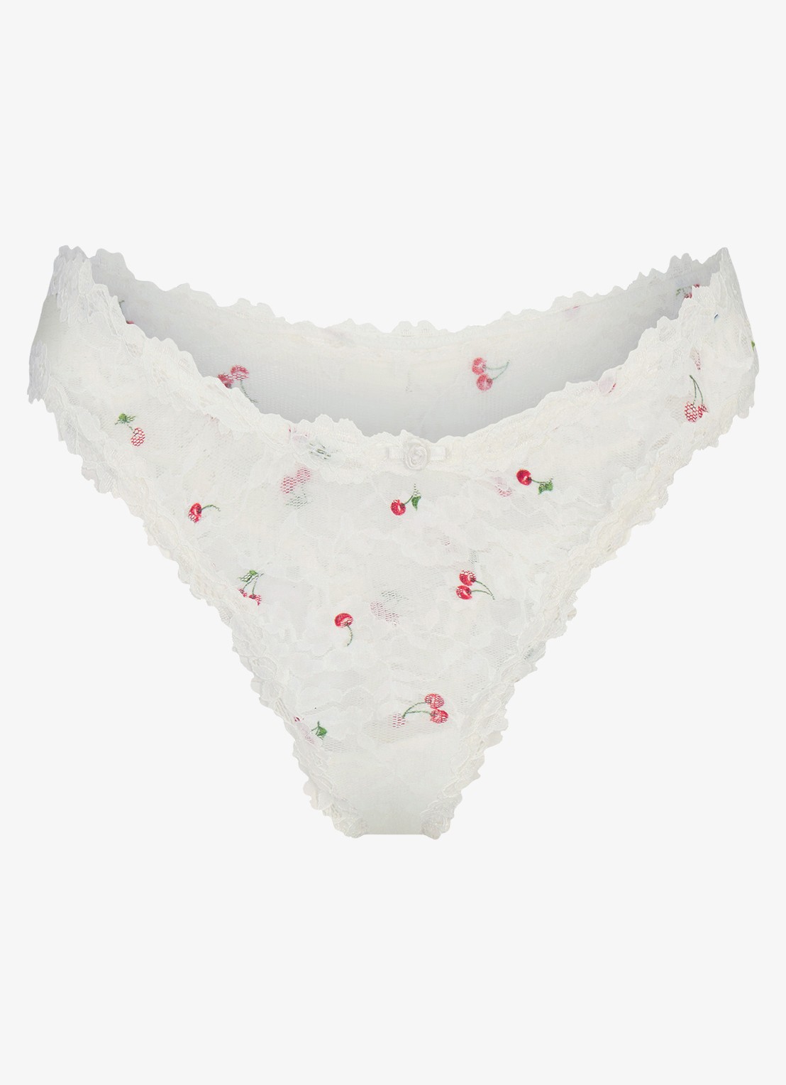 SKIMS Stretch Lace string van kant - voorkant 2 ivory cherry