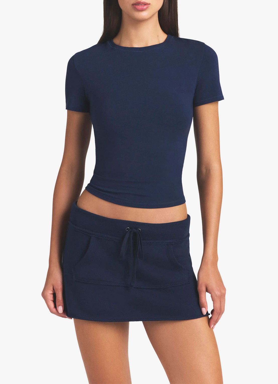 SKIMS T-shirt van jersey met ribstructuur - detail 4 donkerblauw
