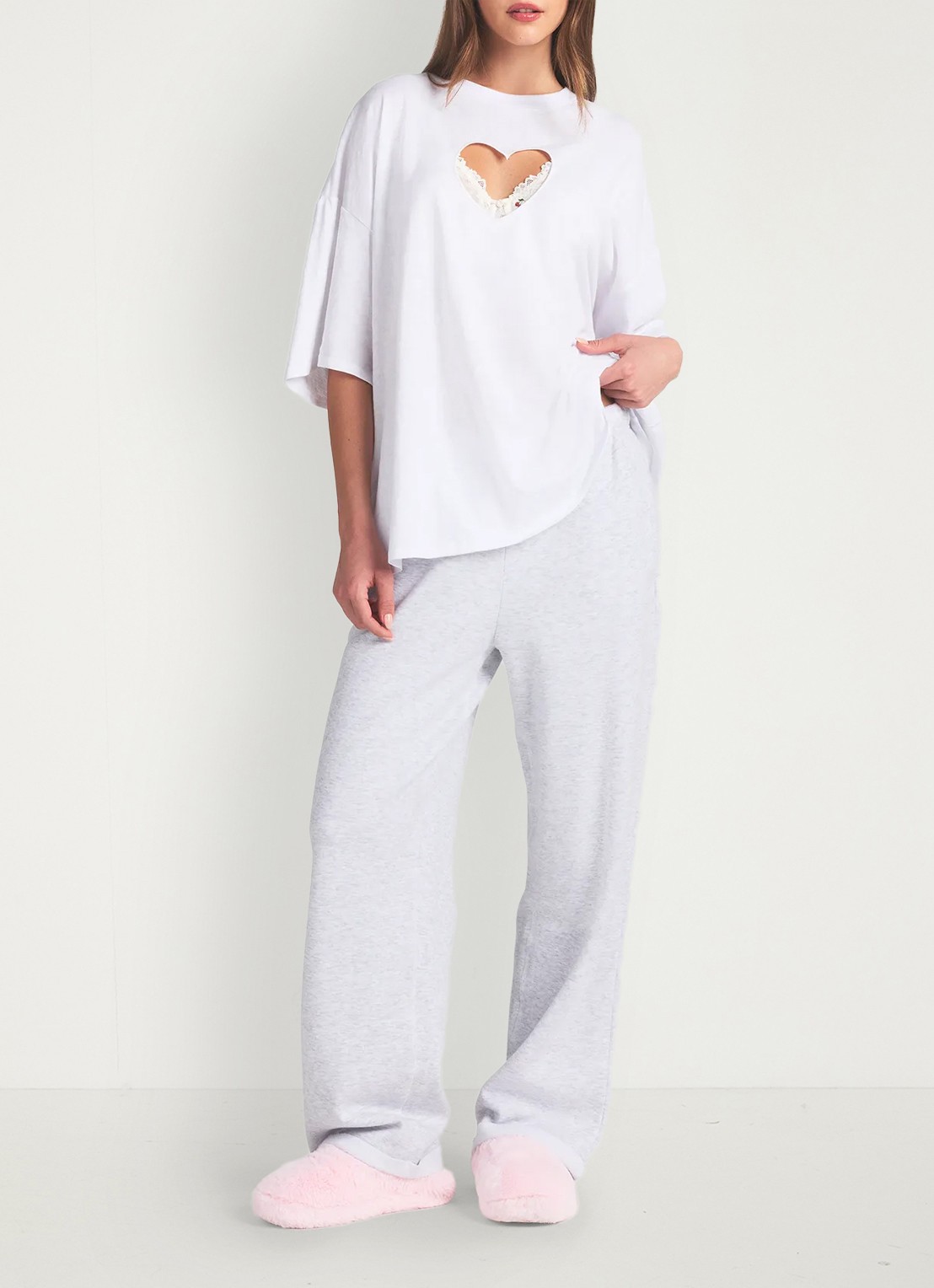 SKIMS Worn In Jersey Oversized T-Shirt met cut-out detail - voorkant 4 snow