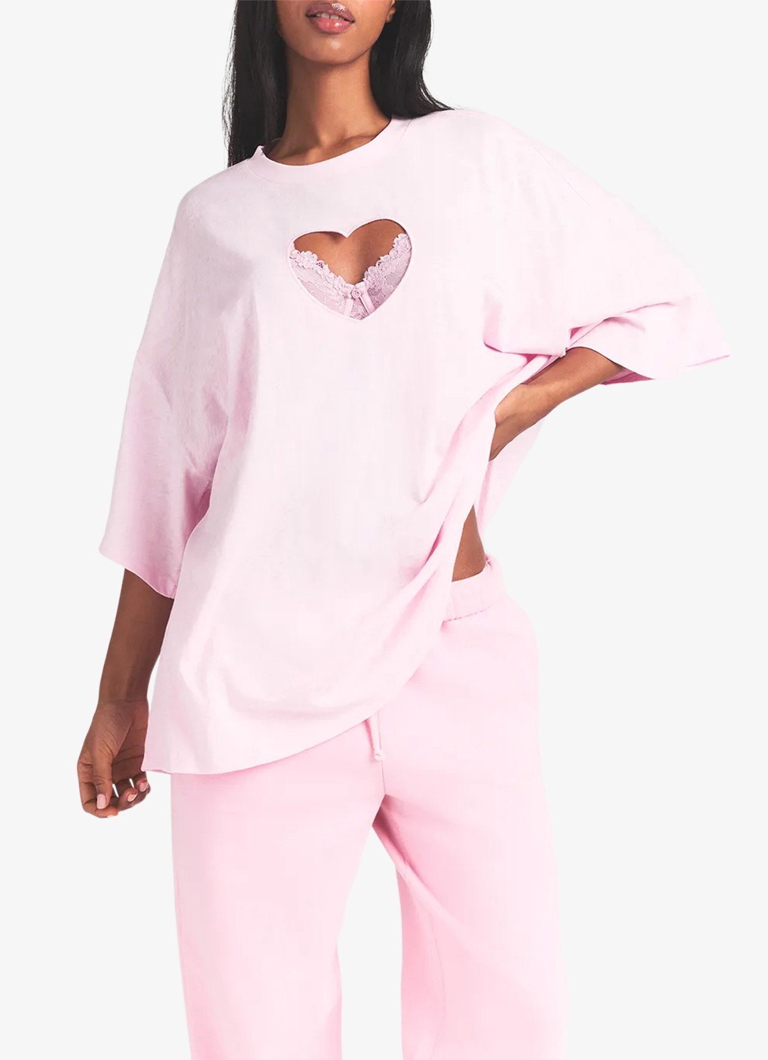 SKIMS Worn In Jersey Oversized T-Shirt met cut-out detail - detail baby pink