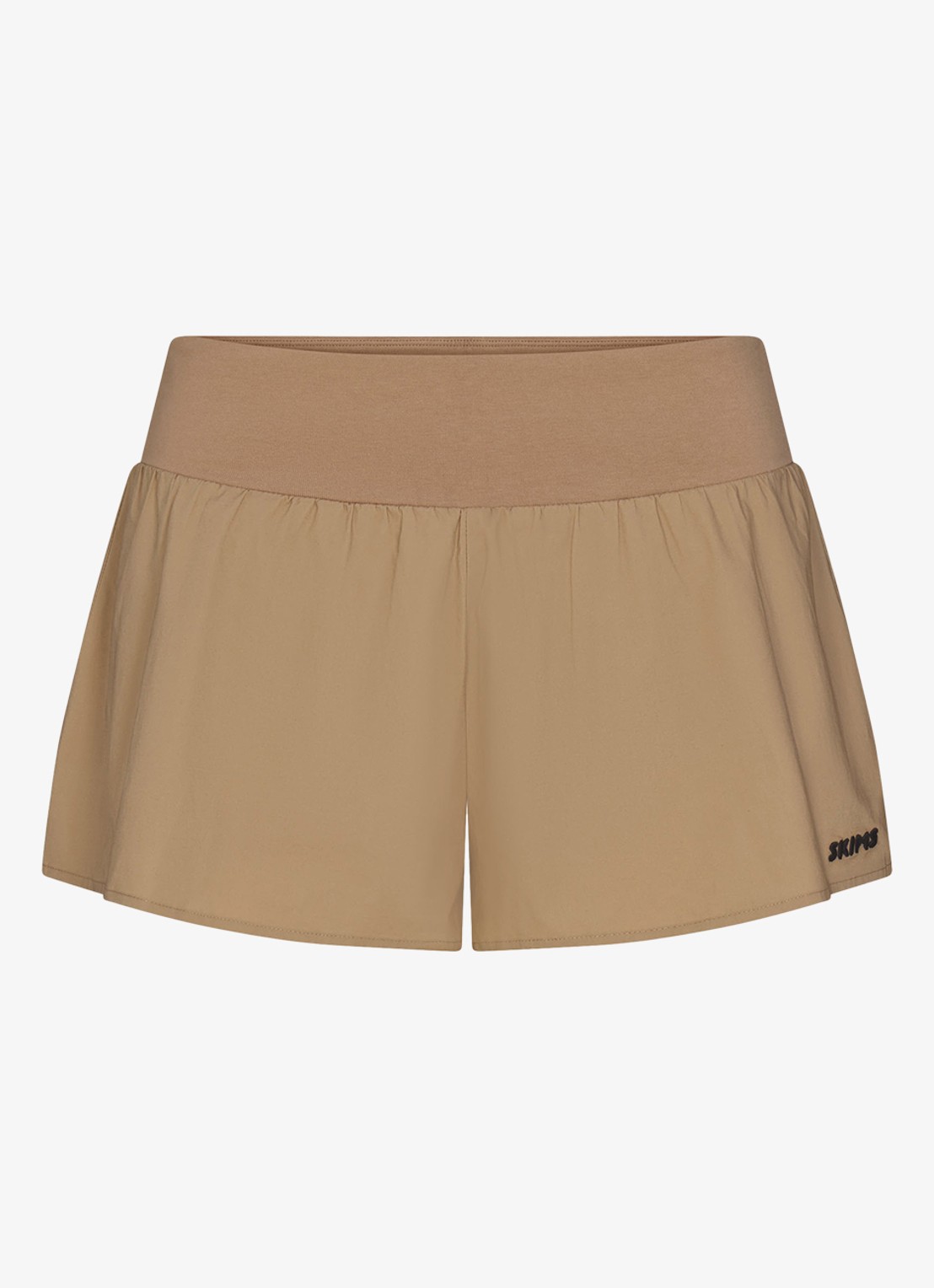 SKIMS Woven Cotton short met logoborduring - voorkant 4 donkerbeige