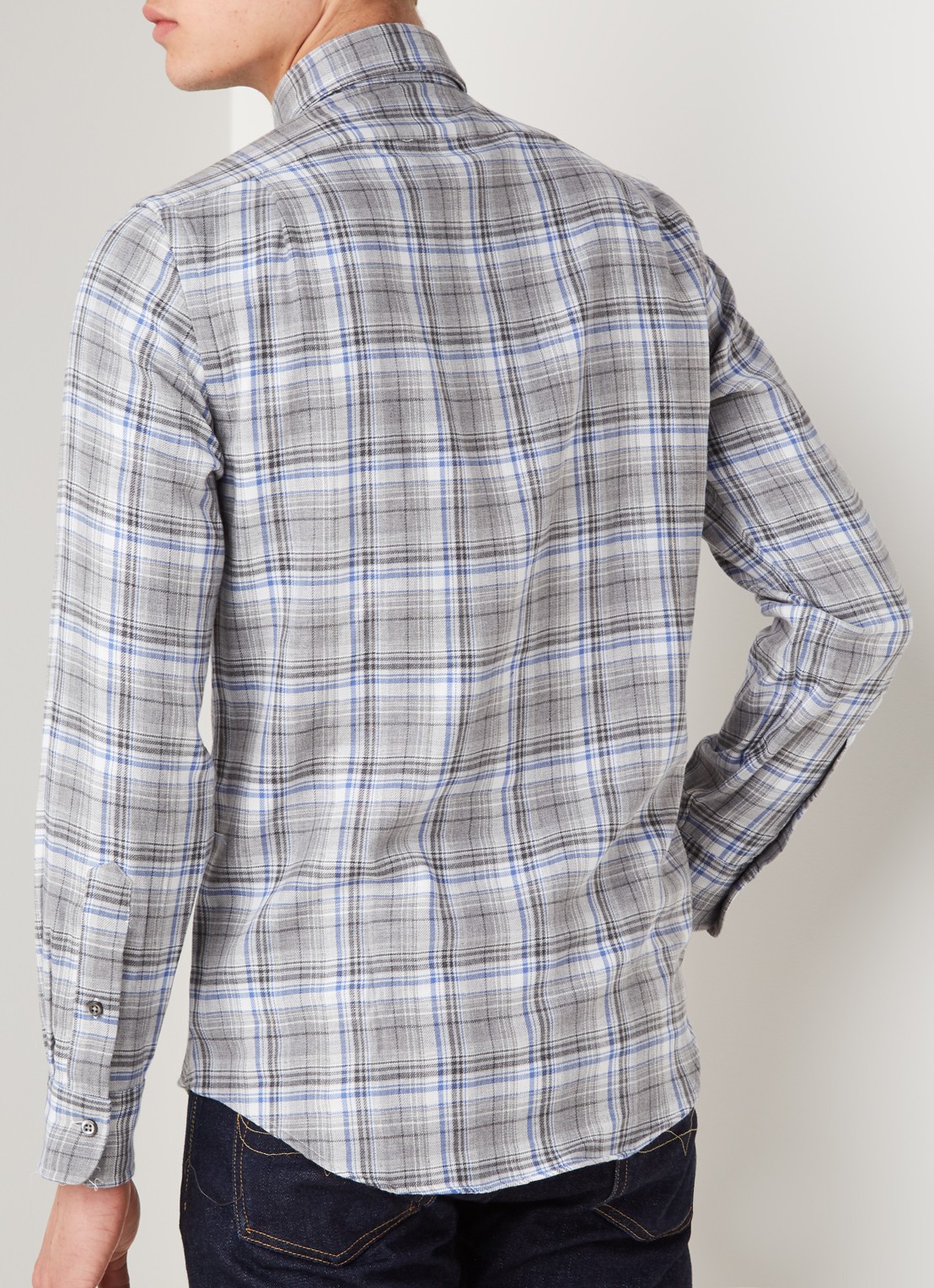 Slim fit overhemd met ruitdessin - achterkant 2 lichtgrijs