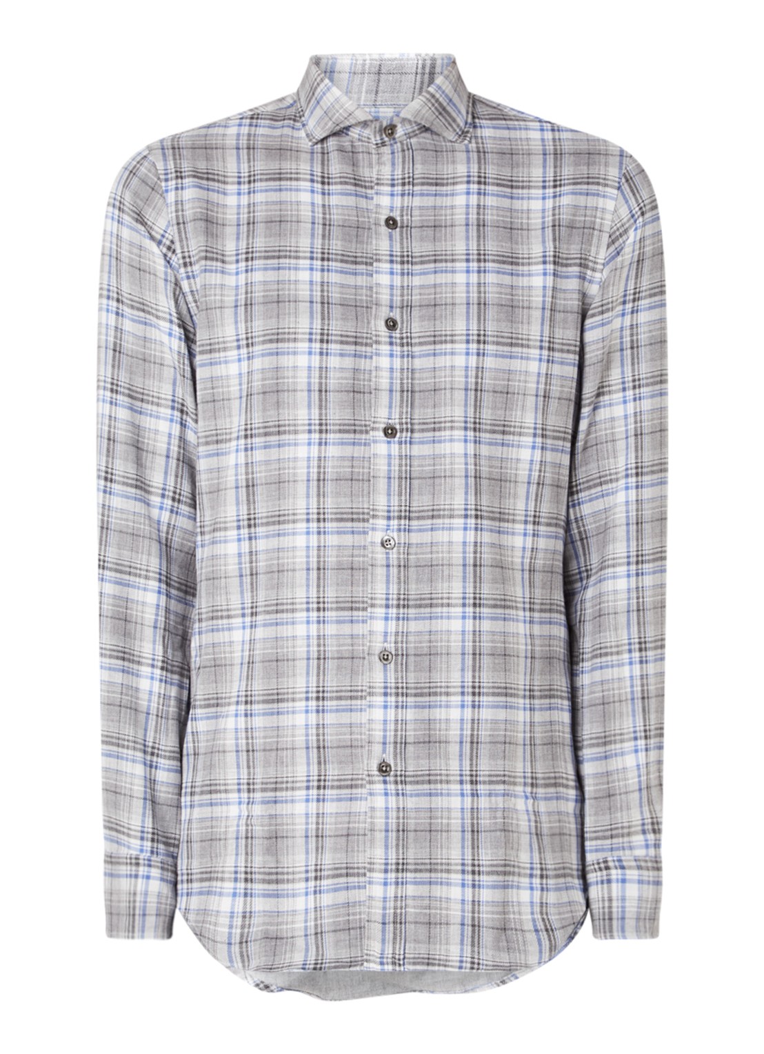 Slim fit overhemd met ruitdessin - voorkant 3 lichtgrijs