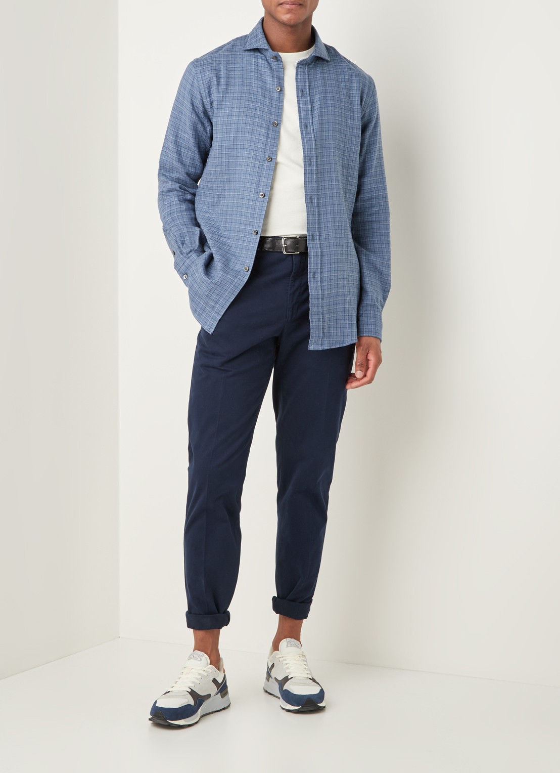 Slim fit overhemd met ruitdessin - voorkant 4 plaid - navy