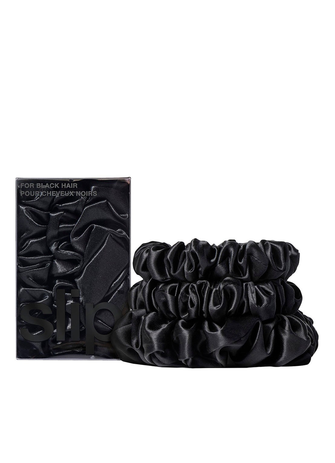 slip Back To Basics Pure Silk Scrunchies Set - haarelastiek van zijde set van 3 - voorkant 2 black