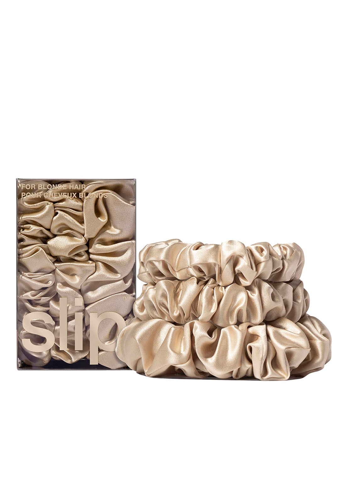 slip Back To Basics Pure Silk Scrunchies Set - haarelastiek van zijde set van 3 - voorkant 2 blonde