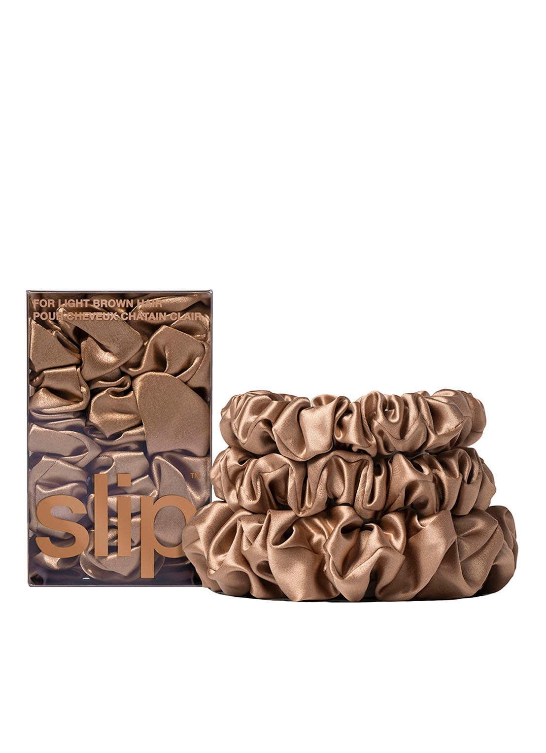 slip Back To Basics Pure Silk Scrunchies Set - haarelastiek van zijde set van 3 - voorkant 5 light brown