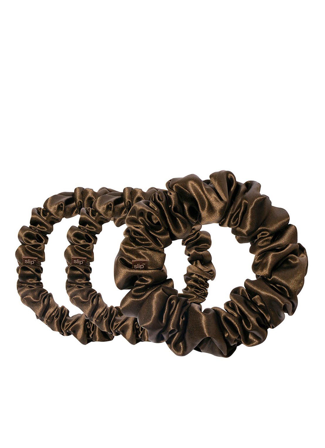 slip Back To Basics Pure Silk Scrunchies Set - haarelastiek van zijde set van 3 - voorkant dark brown