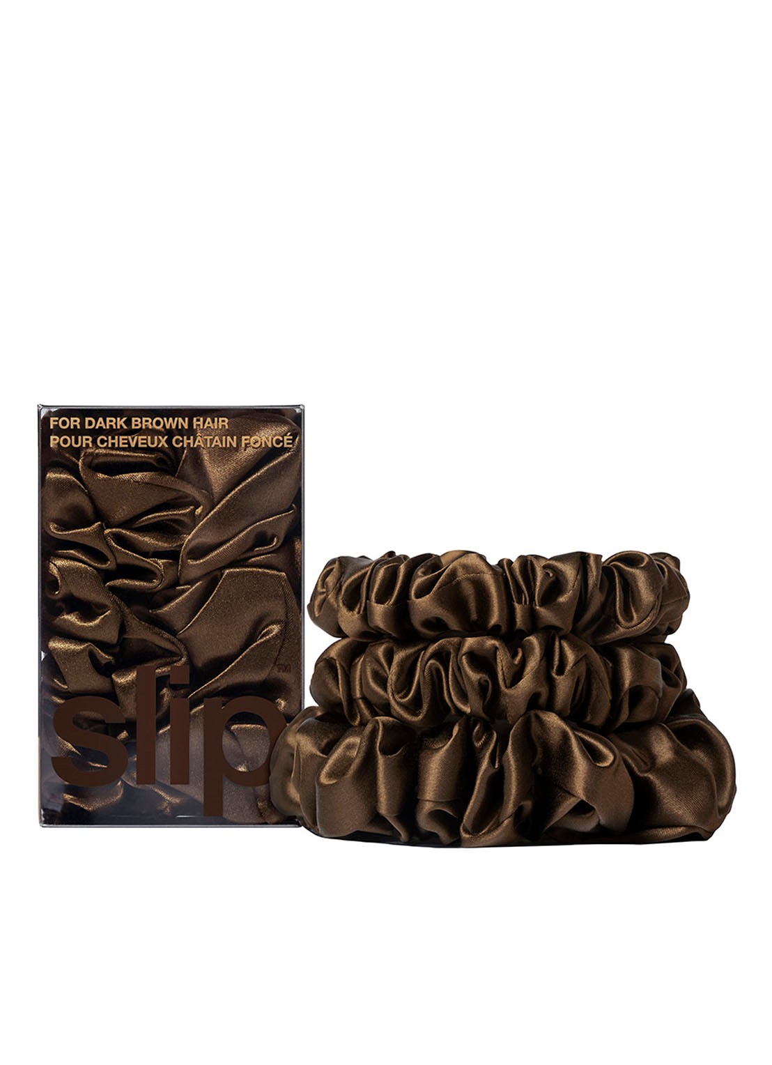 slip Back To Basics Pure Silk Scrunchies Set - haarelastiek van zijde set van 3 - voorkant 2 dark brown