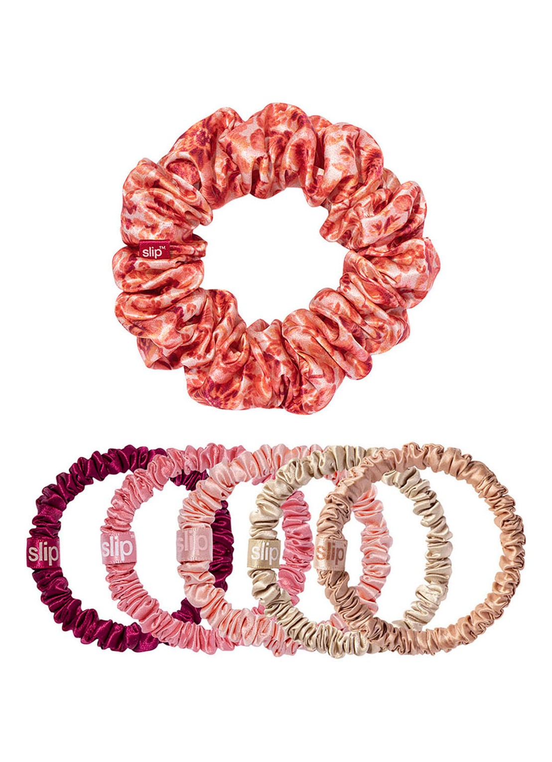 slip Flora Pure Silk Scrunchies Set - haarelastiek van zijde set van 6 - voorkant roze