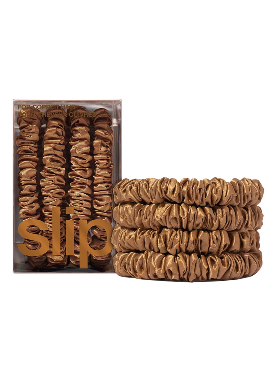 slip Pure Silk Skinny Scrunchies - zijden haarelastiek - voorkant 2 copper