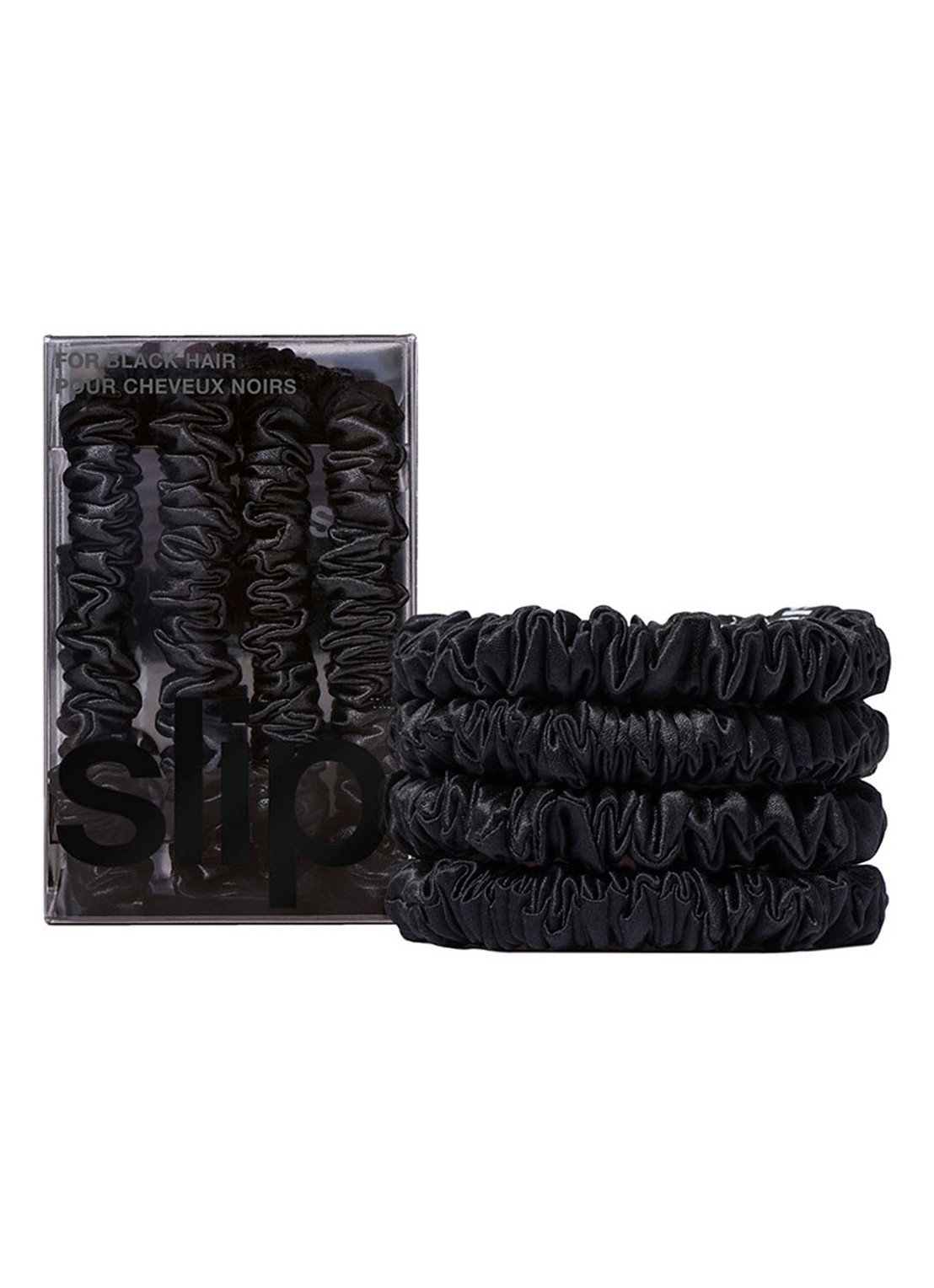 slip Pure Silk Skinny Scrunchies - zijden haarelastiek - voorkant 2 black