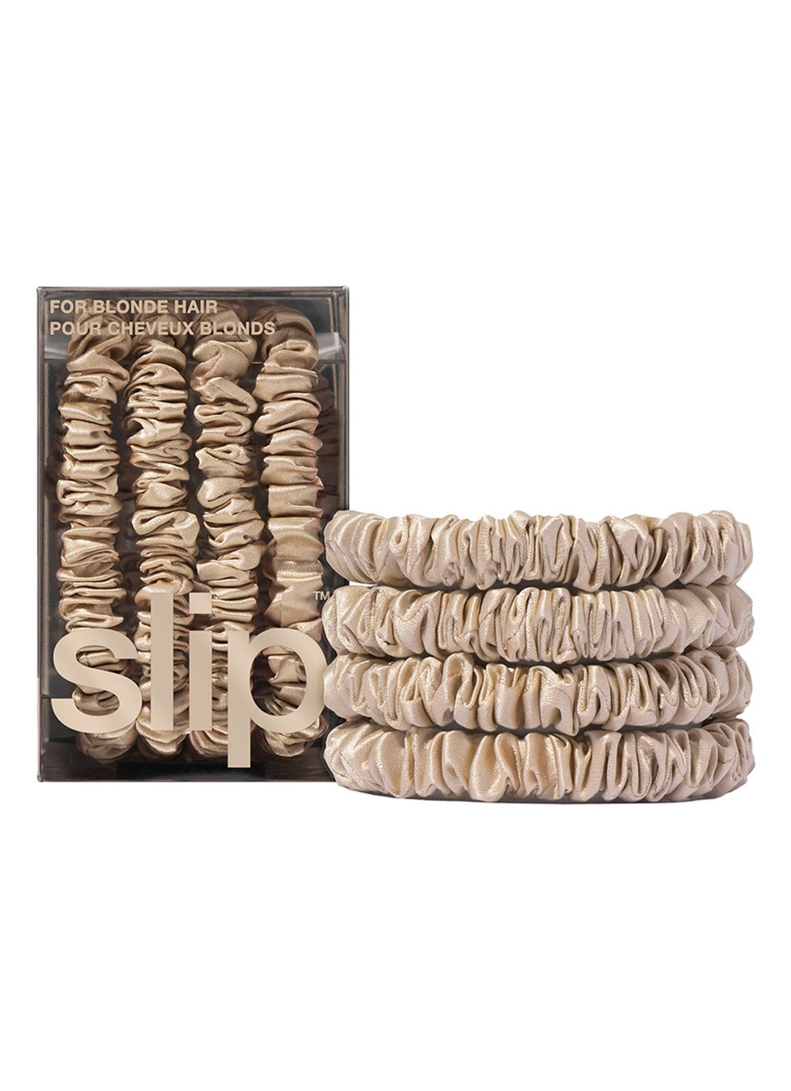 slip Pure Silk Skinny Scrunchies - zijden haarelastiek - voorkant 2 blonde