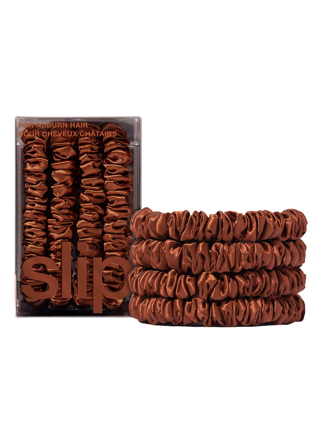 slip Pure Silk Skinny Scrunchies - zijden haarelastiek - voorkant 2 auburn