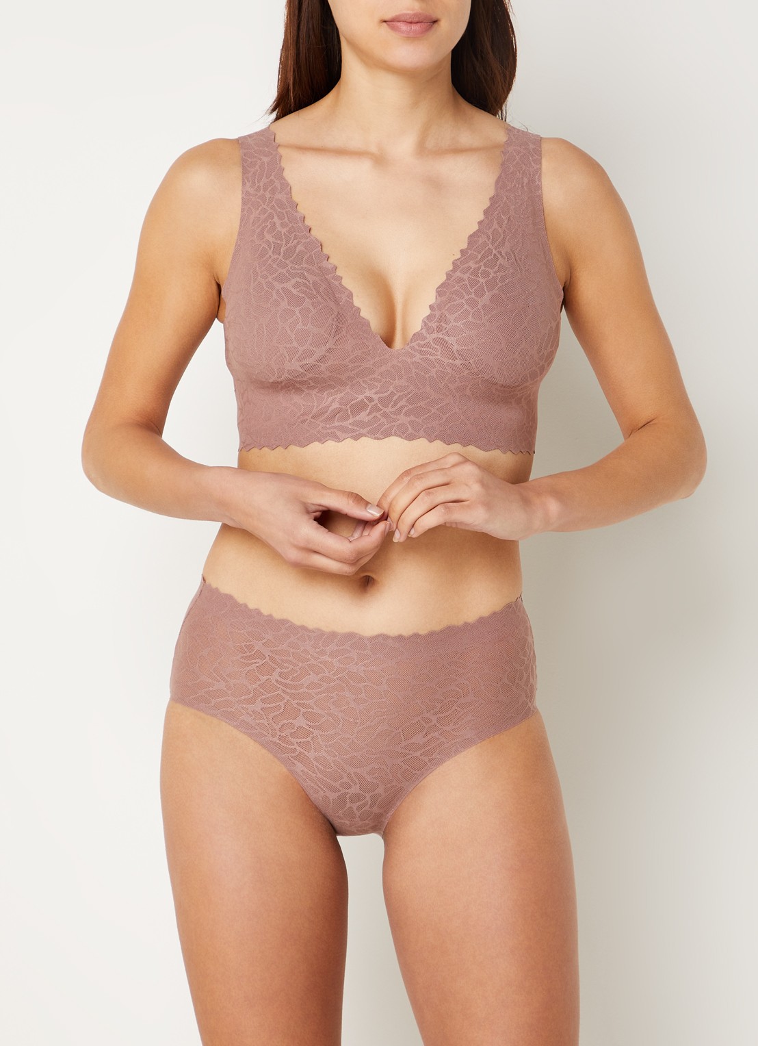 Sloggi Zero Feel Lace naadloze high waist slip van kant - voorkant 3 oudroze