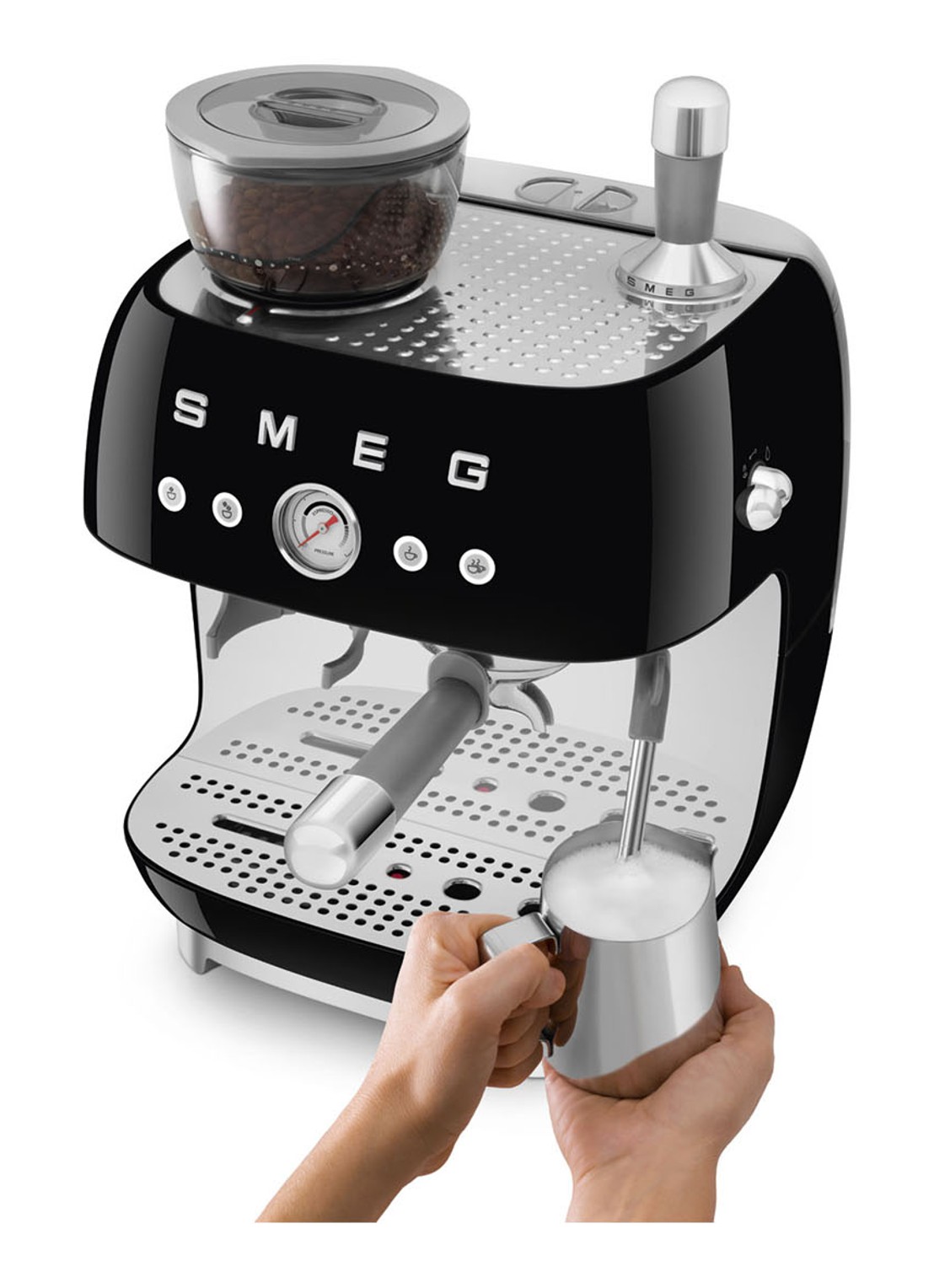 SMEG 50's Style handmatige espressomachine EGF03BLEU - voorkant 2 zwart
