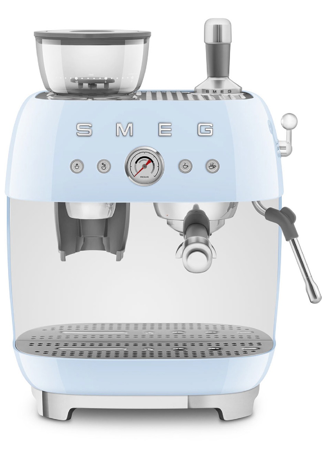 SMEG 50's Style handmatige espressomachine EGF03PBEU - voorkant 2 pastelblauw