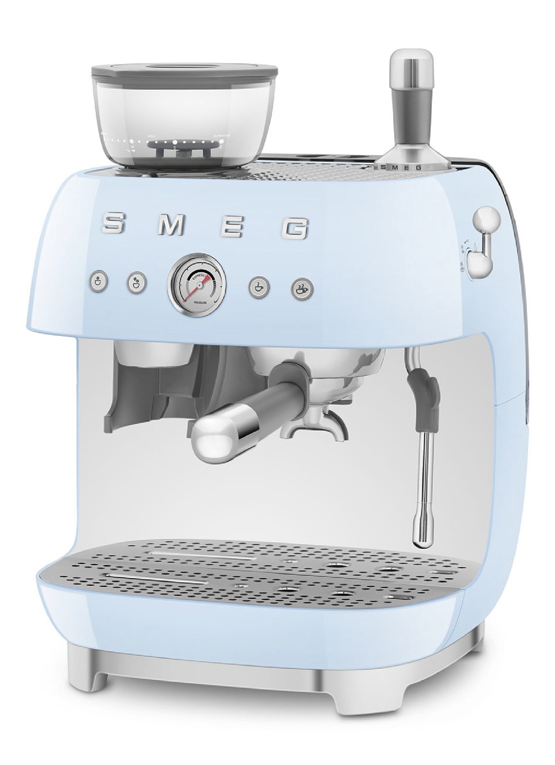 SMEG 50's Style handmatige espressomachine EGF03PBEU - voorkant 3 pastelblauw