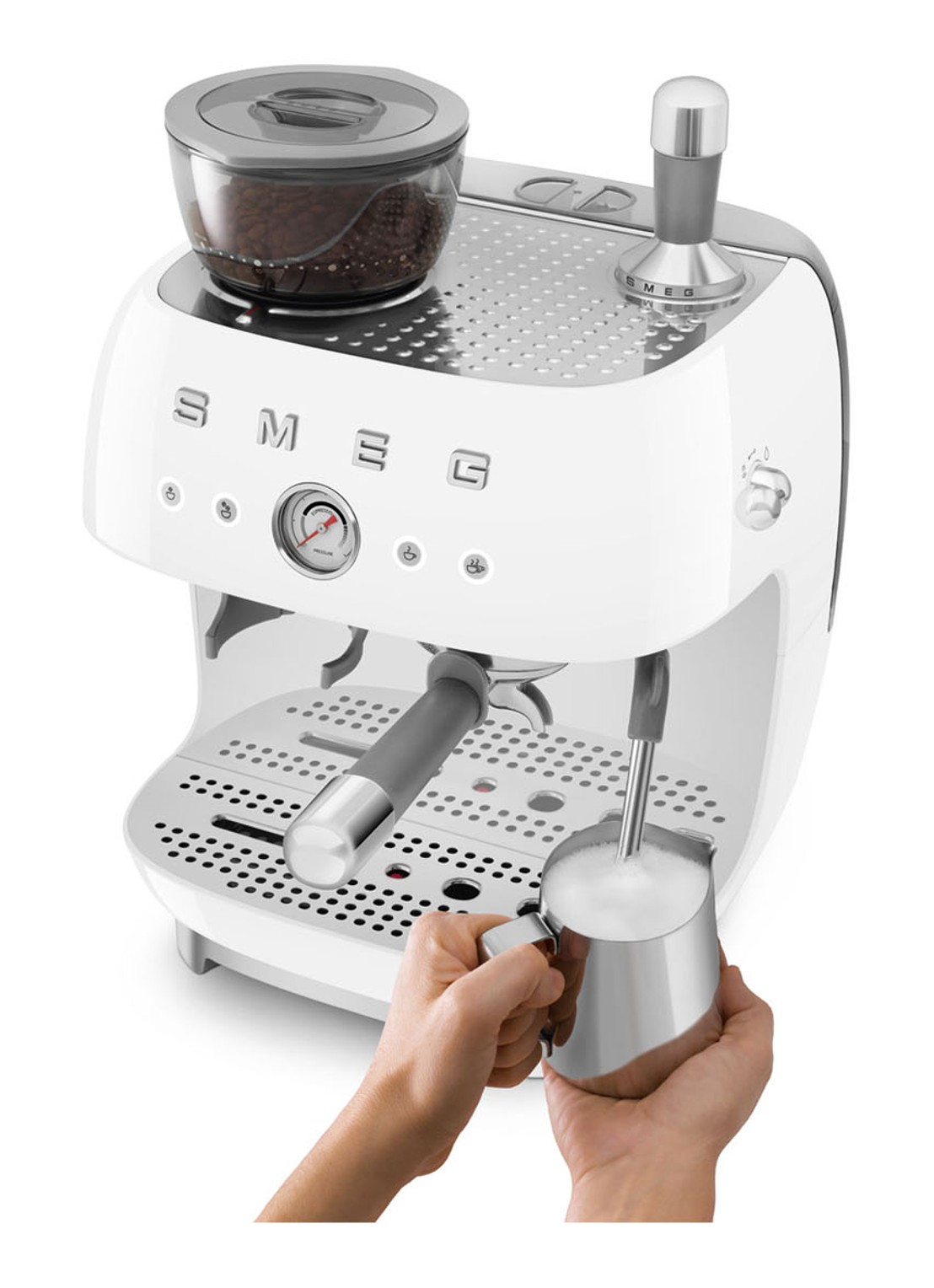 SMEG 50's Style handmatige espressomachine EGF03WHEU - voorkant 3 wit