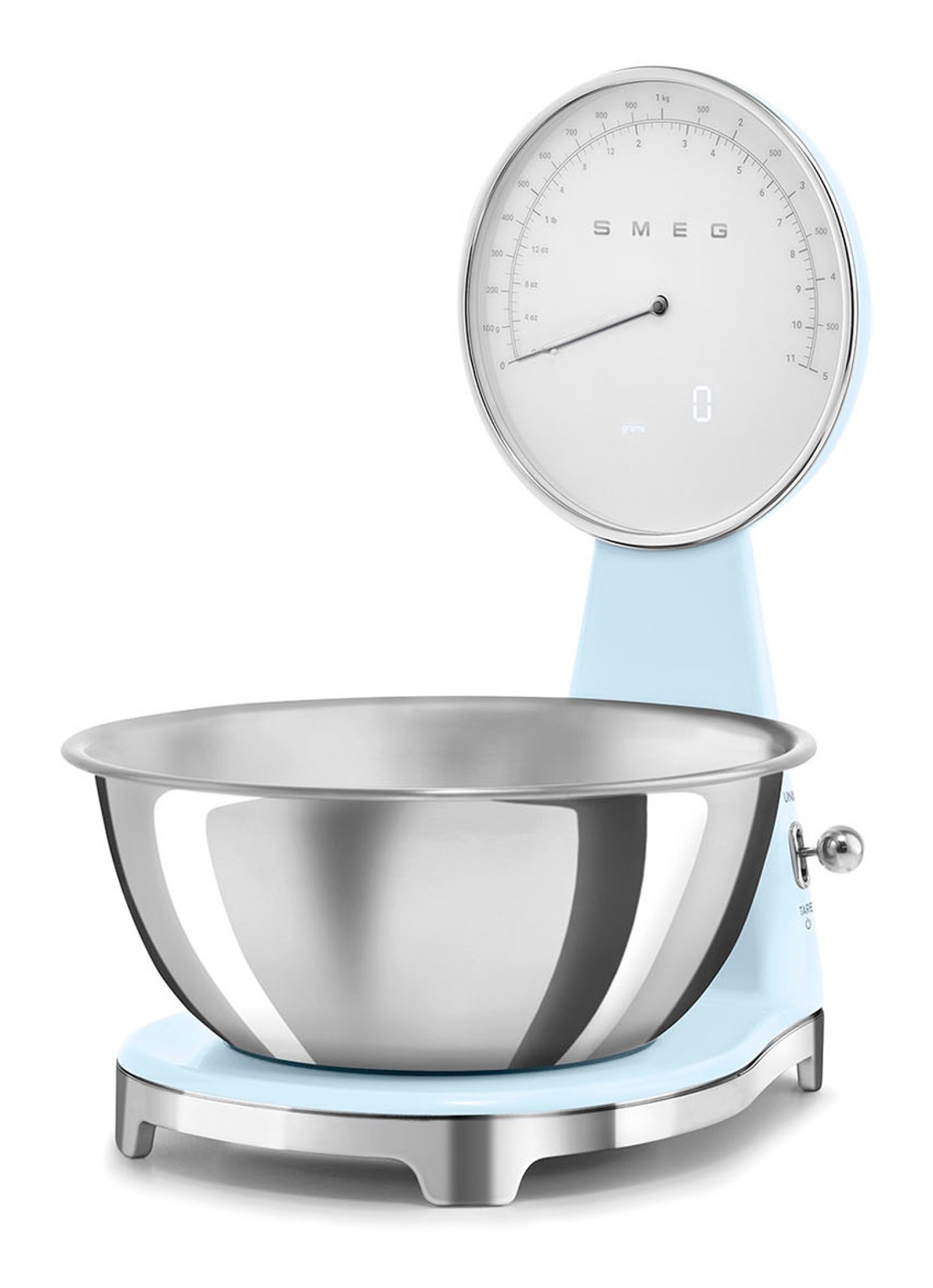 SMEG Digitale analoog keukenweegschaal - voorkant 5 lichtblauw