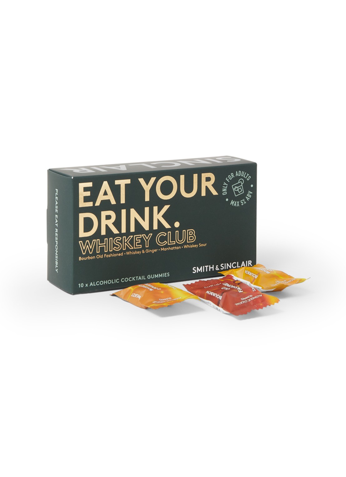 Smith & Sinclair Eat Your Drink The Wiskey Club alcohol cocktail gummies 140 gram - voorkant zwart