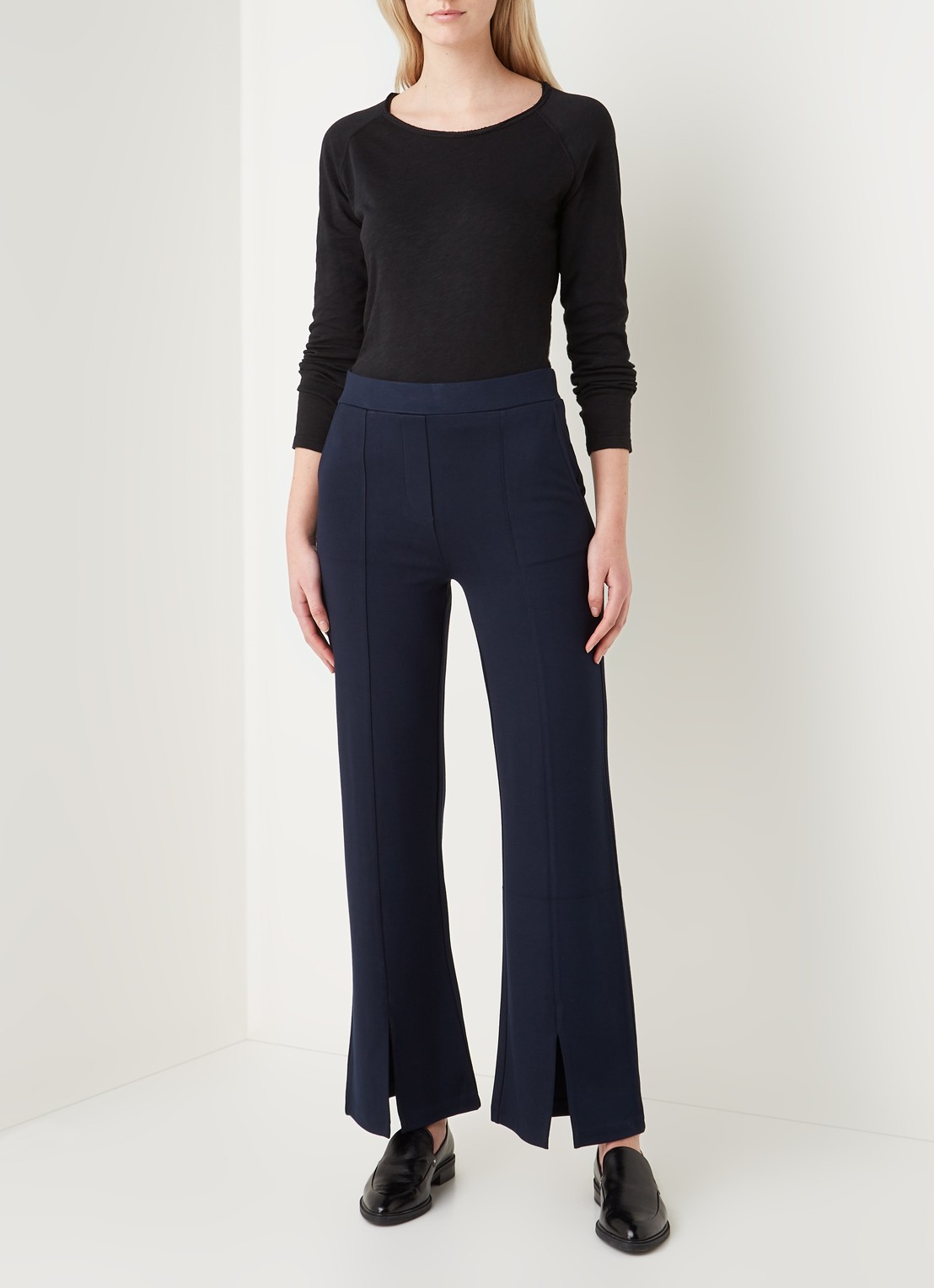 Smith & Soul High waist flared fit broek met splitten en steekzakken - voorkant 3 donkerblauw